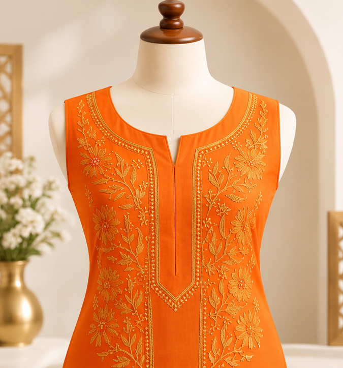 Ladies Orange Cotton kurti