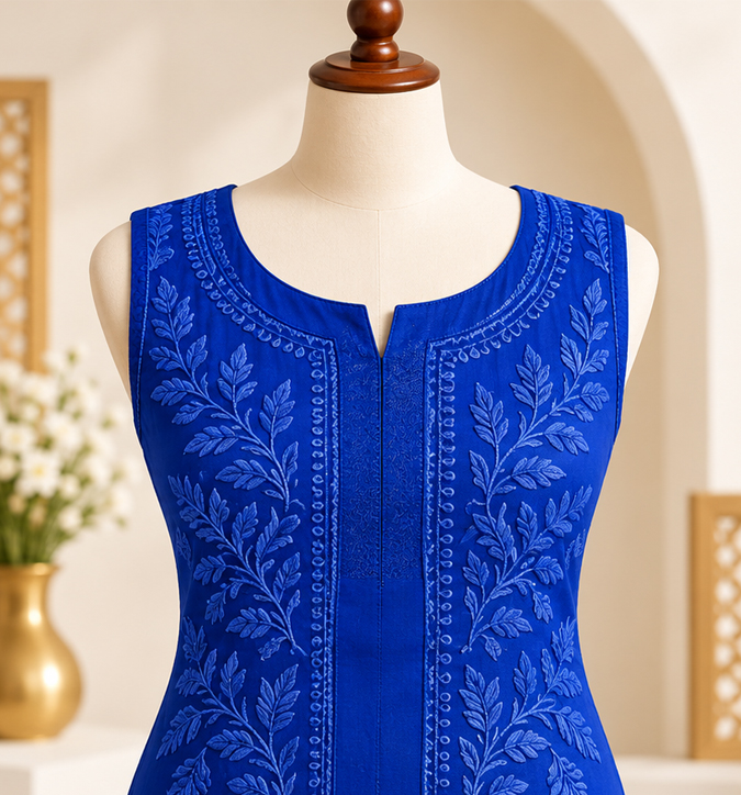 Ladies Royal Blue Casual Cotton kurti