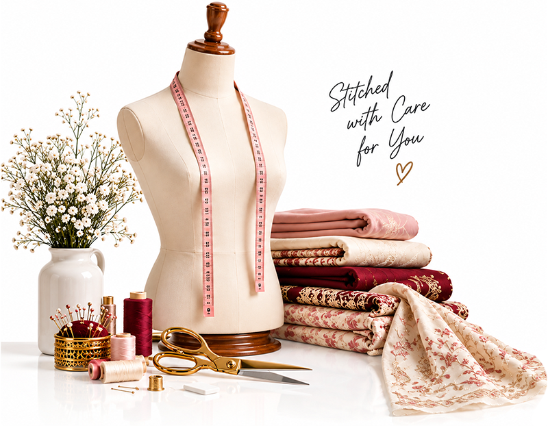 Stitched with Care for You - Tailoring tools and mannequin